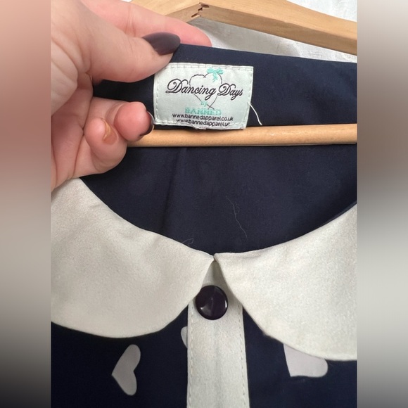 Unique vintage navy and white heart polka dot a-line vintage inspired dress 12-L - Picture 3 of 14